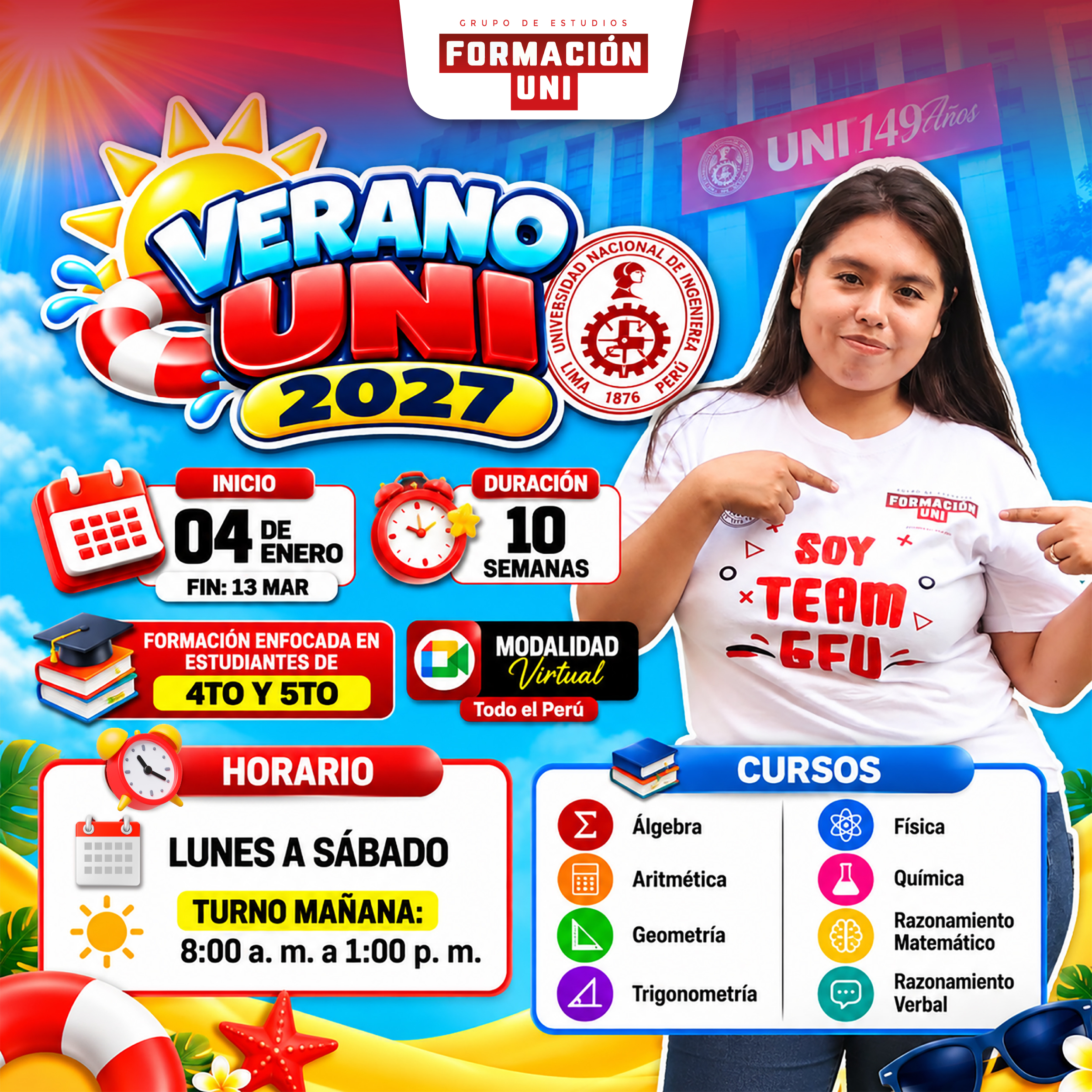 Diseño publicitario original CICLO VERANO UNI 2027 GFU
