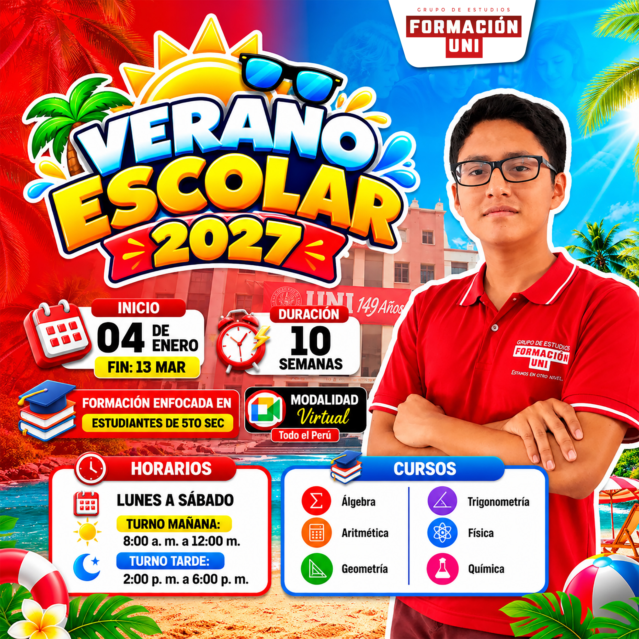Diseño publicitario original CICLO VERANO ESCOLAR 2027 GFU